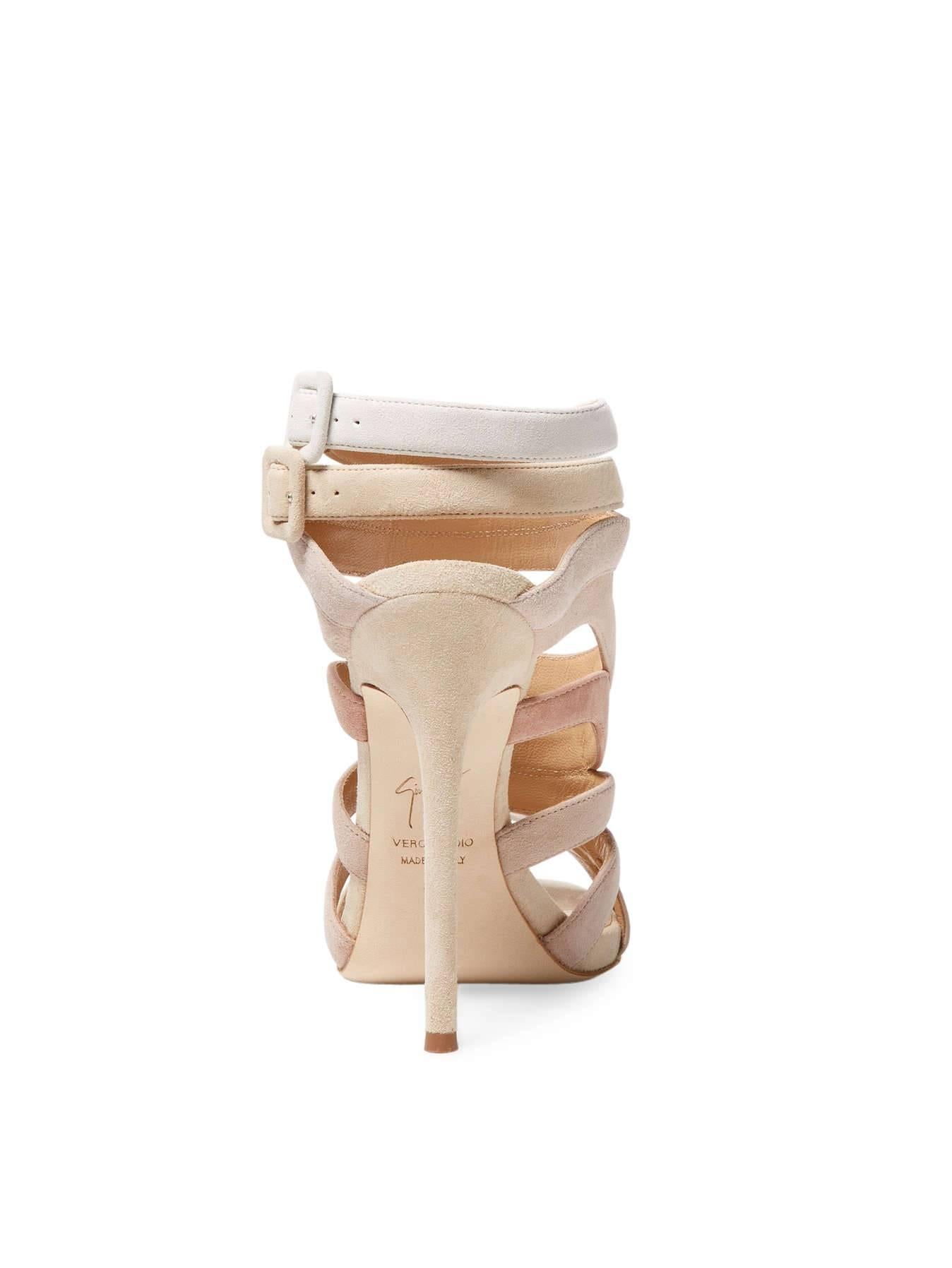 Beige Giuseppe Zanotti New Sold Out Multi Nude Suede Cage Evening Sandals Heels in Box