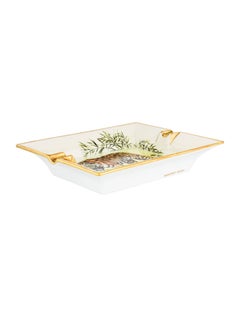 Hermes White Porcelain Gilt Gold Desk Table Decorative Ashtray Tray Trinket Dish