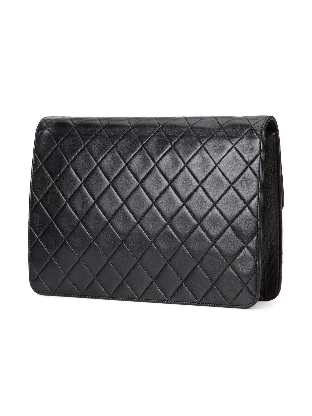 Women's Chanel Vintage Black Lambskin Gold 2 in 1 Evening Clutch Flap Shoulder Bag