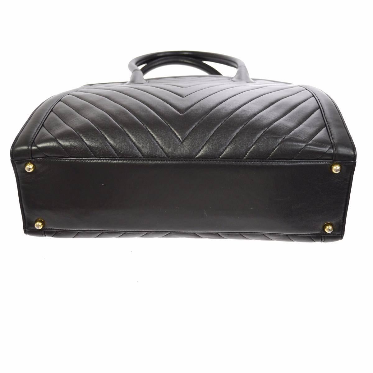Women's Chanel Black Leather Chevron Evening Top Handle Satchel Boston Tote Hand Bag