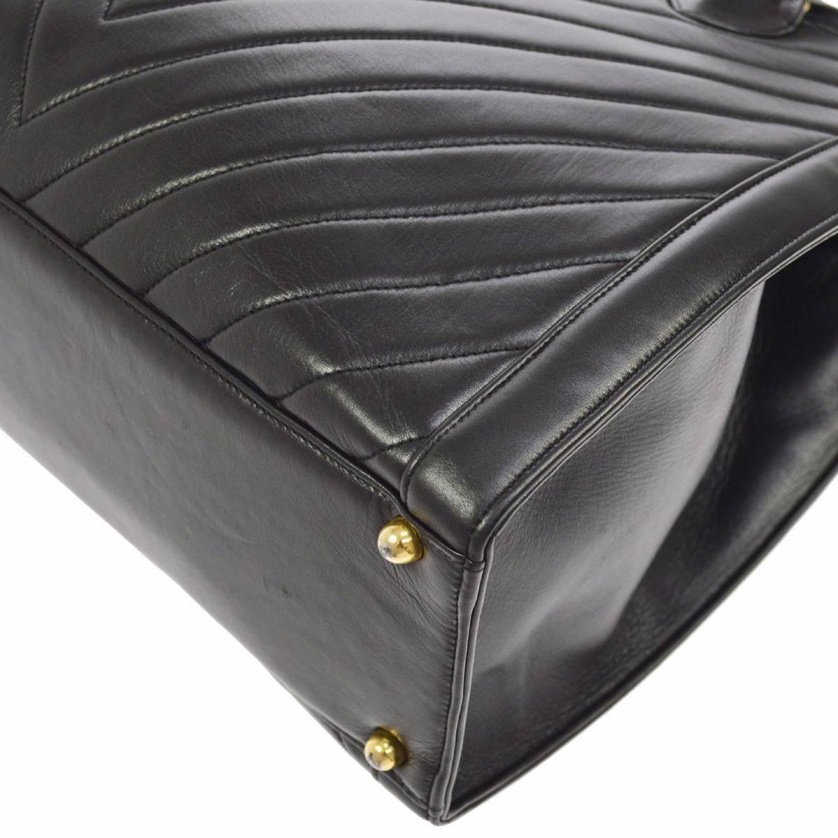 Chanel Black Leather Chevron Evening Top Handle Satchel Boston Tote Hand Bag 1