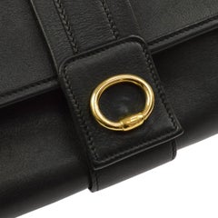 Hermes Black Leather Gold Fold Over Flap Saddle Shoulder Bag with Dust Bag