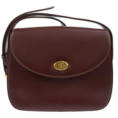 Vintage Cartier Bordeaux Leather Gold Saddle Flap Shoulder Crossbody Bag