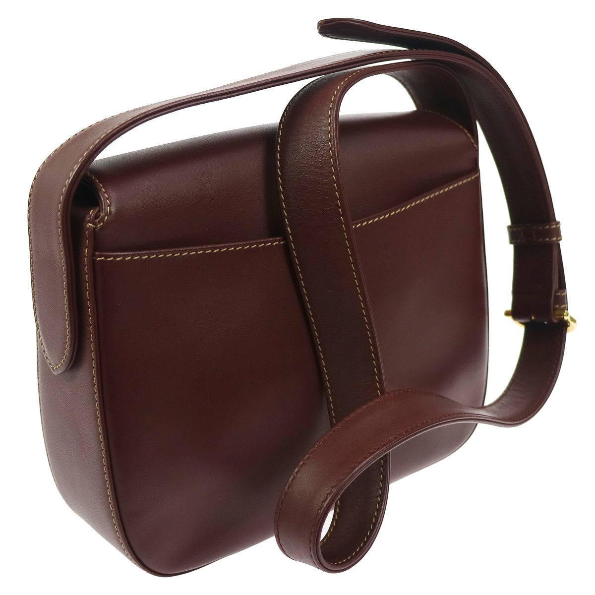 Black Cartier Bordeaux Leather Gold Saddle Flap Shoulder Crossbody Bag
