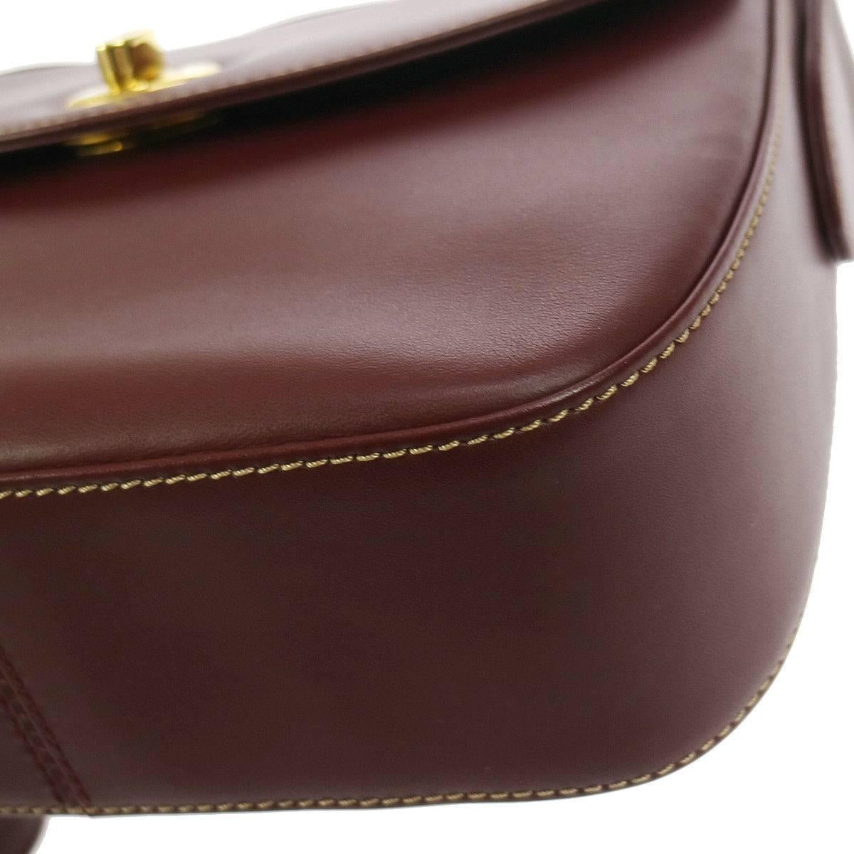 Cartier Bordeaux Leather Gold Saddle Flap Shoulder Crossbody Bag In Excellent Condition In Chicago, IL