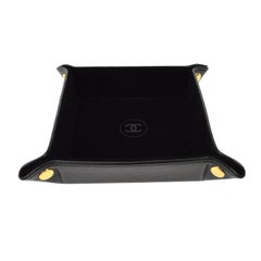 Chanel Black Leather Table Desk Vanity Jewelry Trinket Tray Case