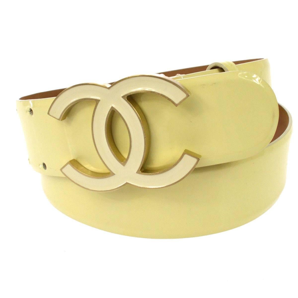 Chanel Cream Nude Gold CC Patent Leather Evening Waist Belt