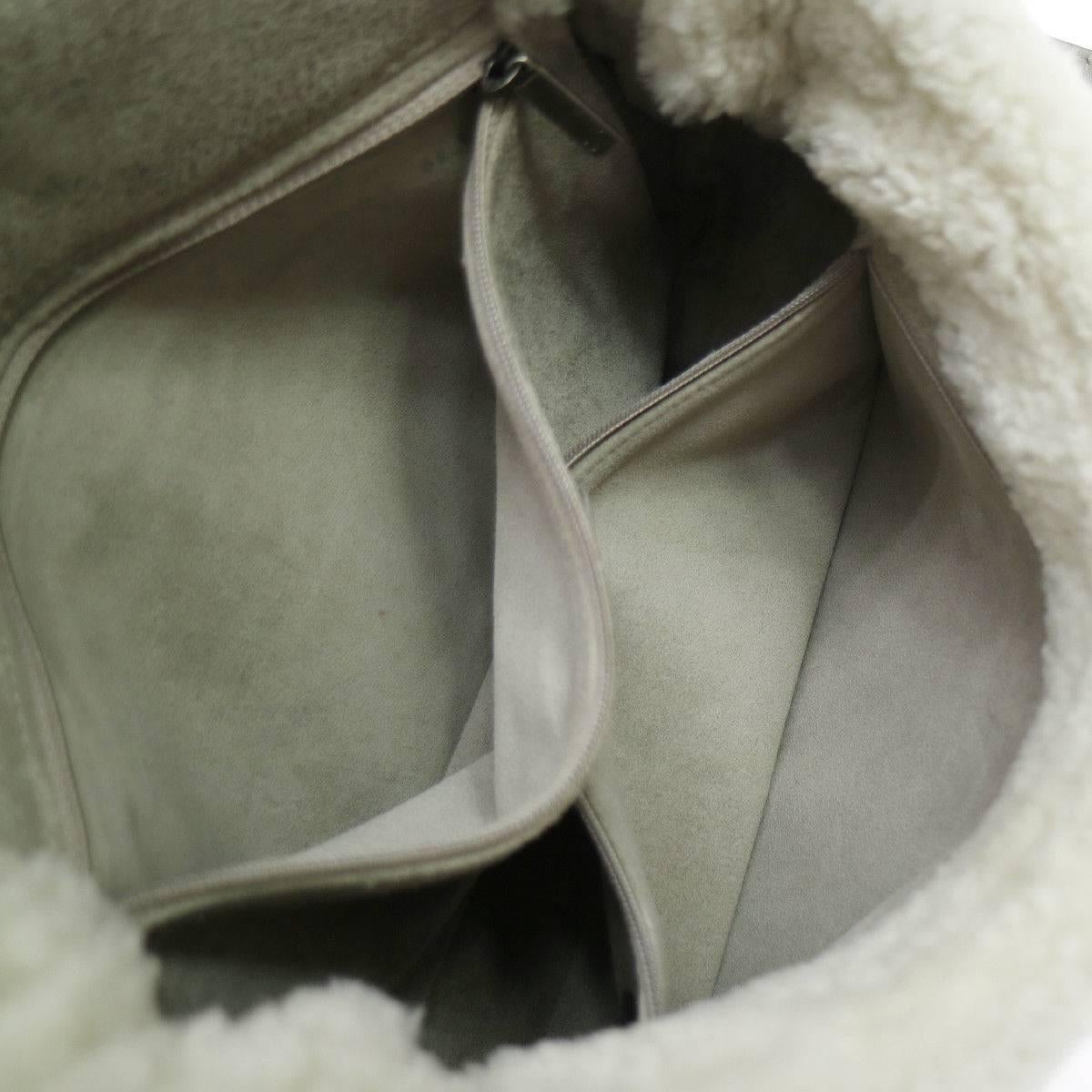 Women's Chanel Winter White Gray Shearling Shoulder Flap Bag W/Box