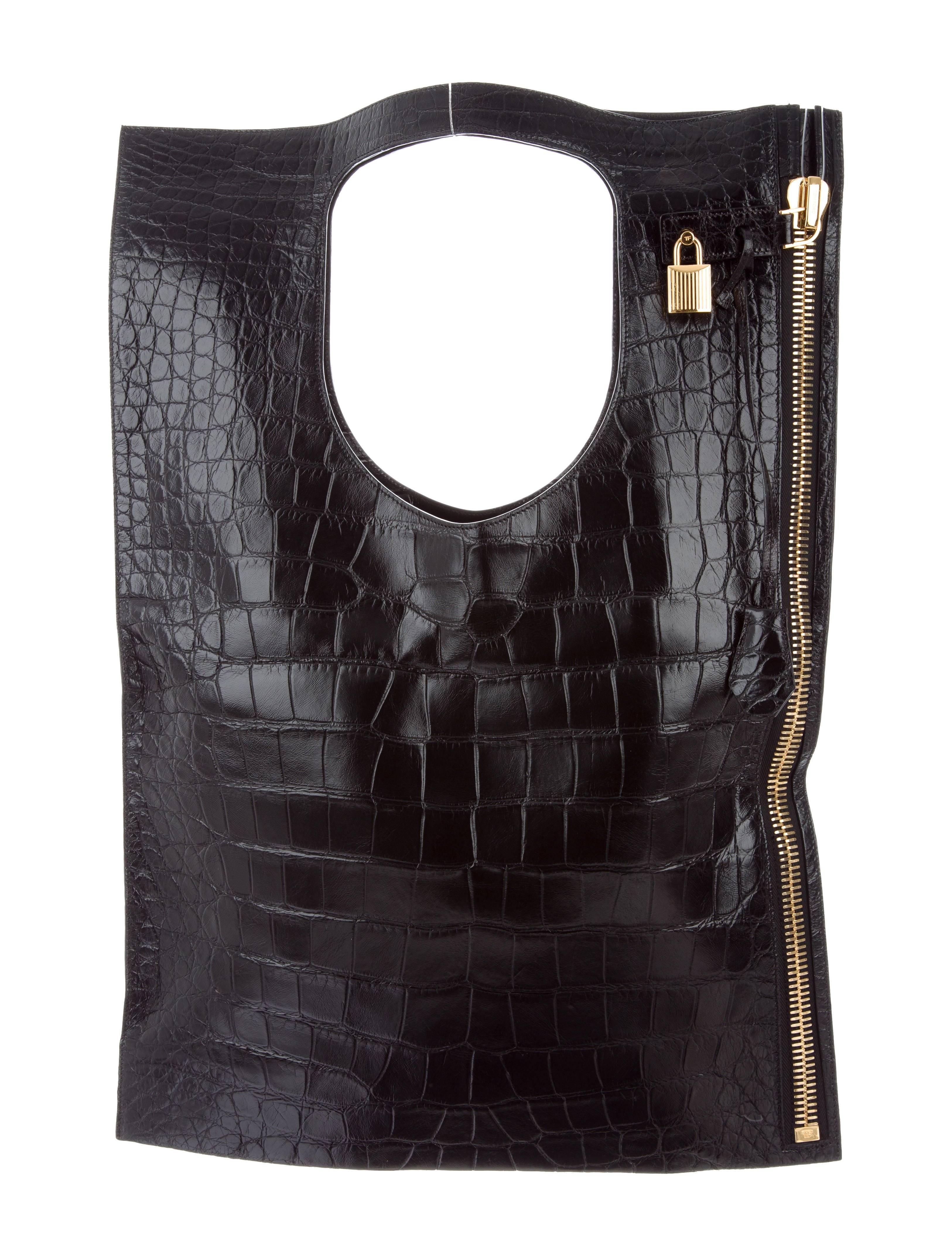 Women's Tom Ford Black Alligator Lock Fold Evening Tote Clutch Flap Bag with Accessories