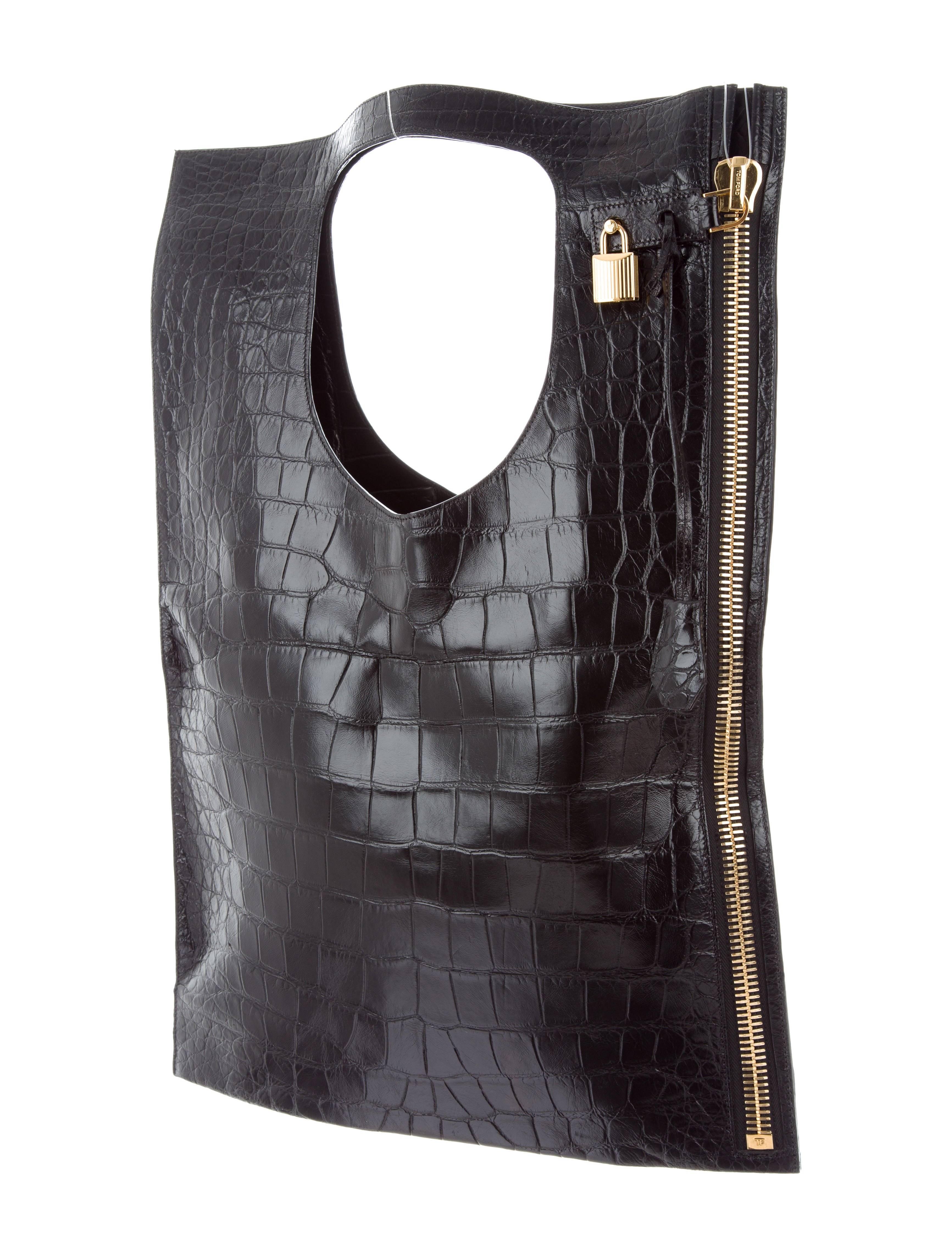 Tom Ford Black Alligator Lock Fold Evening Tote Clutch Flap Bag with Accessories 1