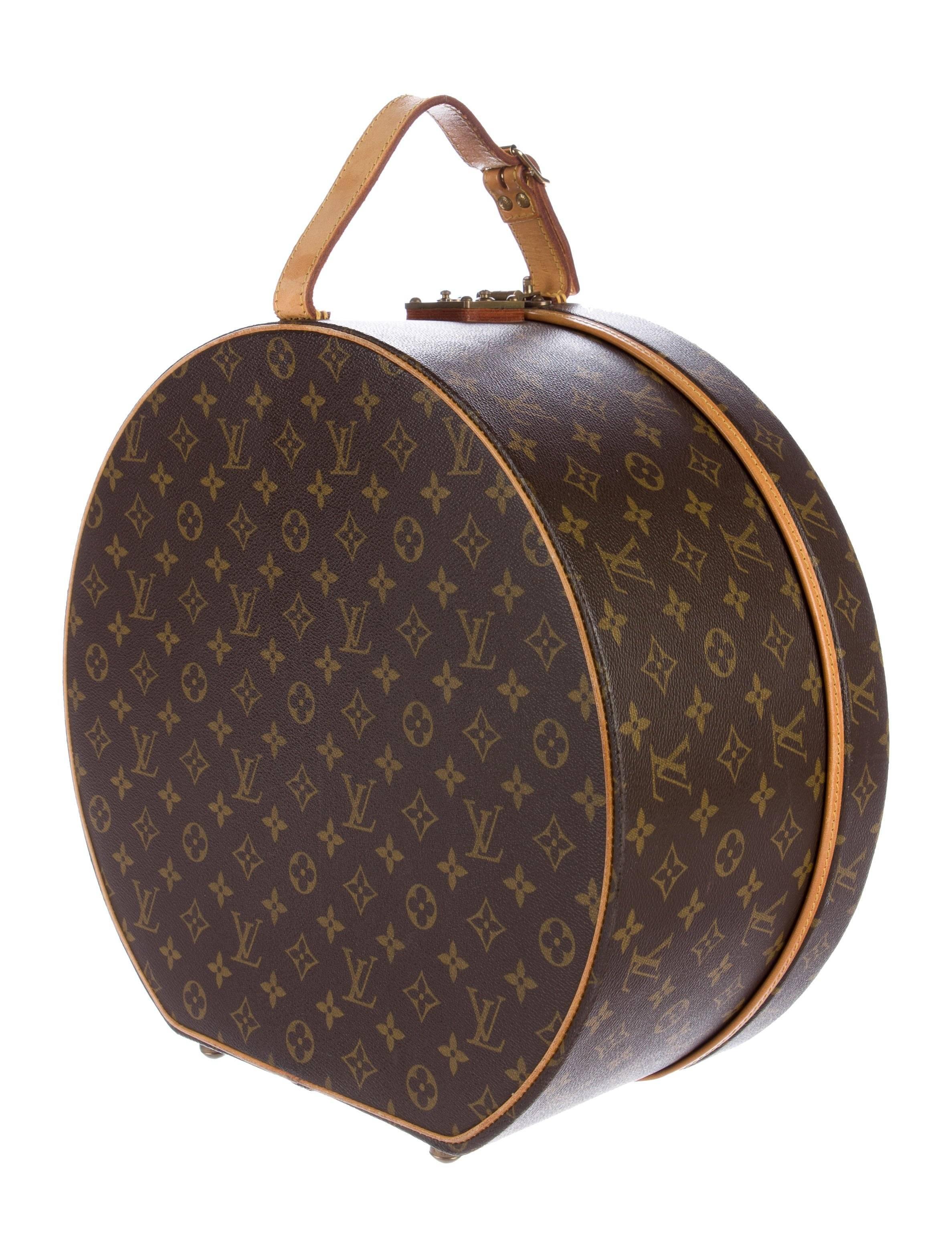 Brown Louis Vuitton Monogram Hat Travel Storage Top Handle Case Box 