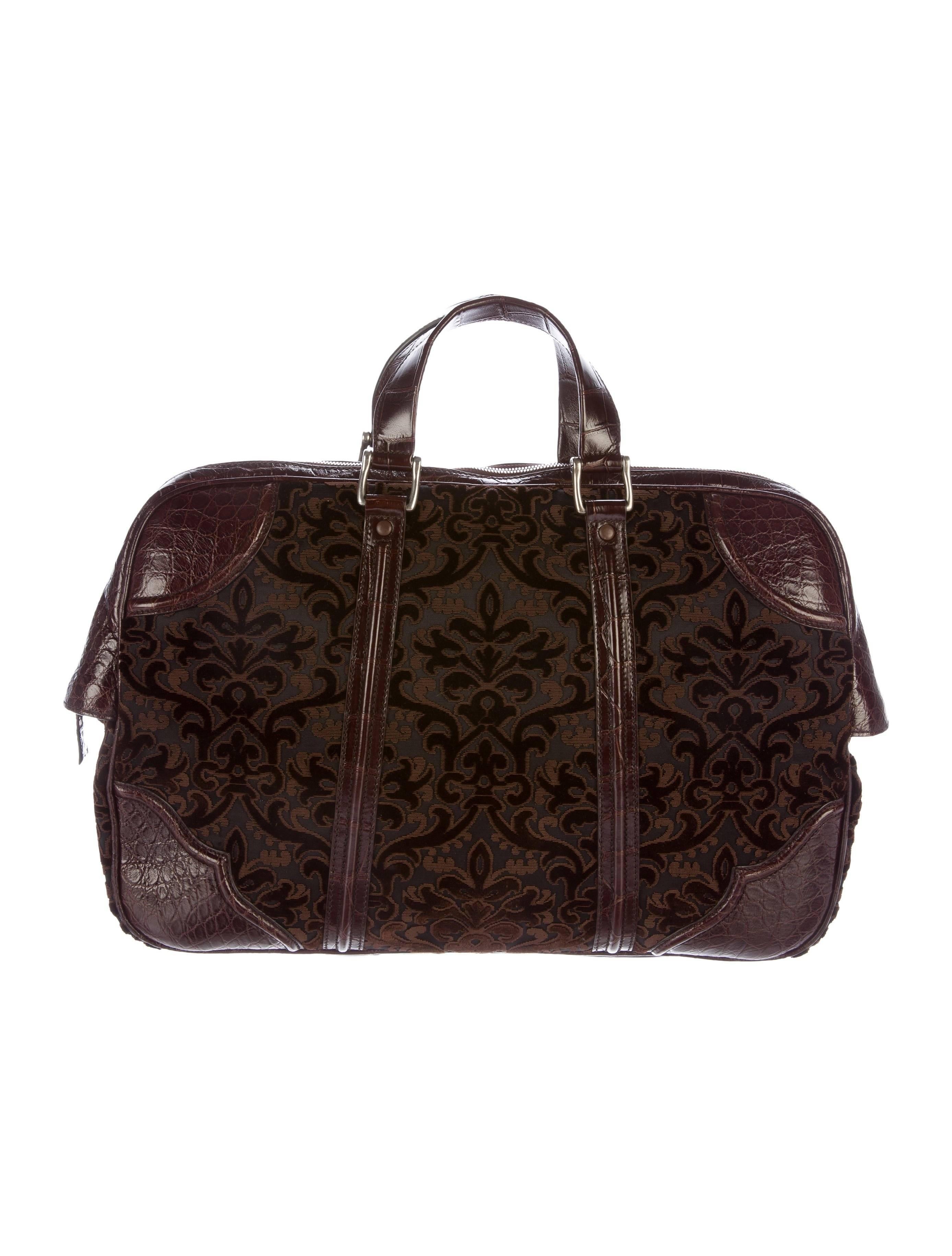 Black Gucci New Brown Crocodile Men's Women's Jacquard Weekender Top Handle Travel Bag
