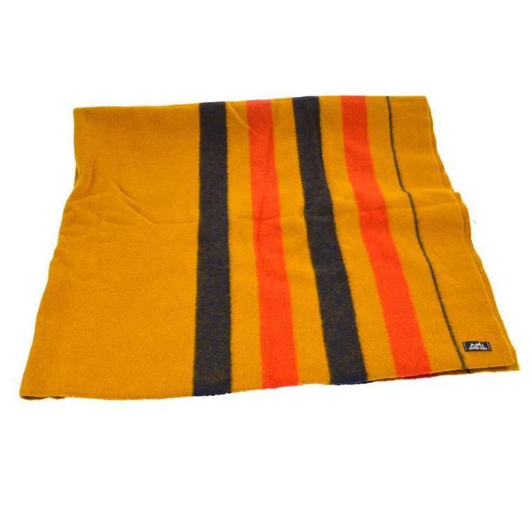 Orange Hermes Multi Wool Striped Men's Women's Home Travel Throw Blanket in Box