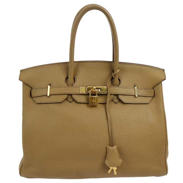 Hermes Birkin 35 Taupe Gold CarryAll Satchel Tote Shoulder Bag at ...