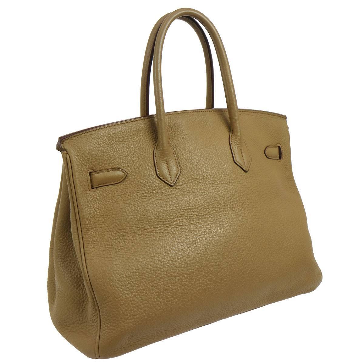 Hermes Birkin 35 Taupe Gold CarryAll Top Handle Satchel Tote Shoulder Bag 

Clemence leather
Gold tone hardware
Date code Square N
Made in France
Handle drop 4