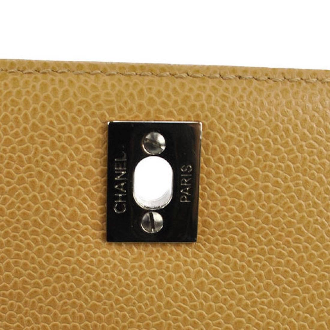 Women's Chanel Nude Caviar Silver Kelly Style Satchel Flap Bag W/Box