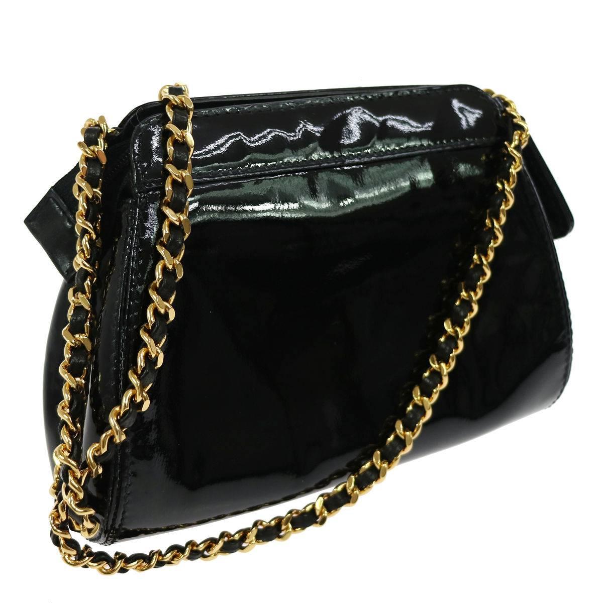 Women's Chanel Black Patent Leather Party Crossbody Shoulder Bag W/Box