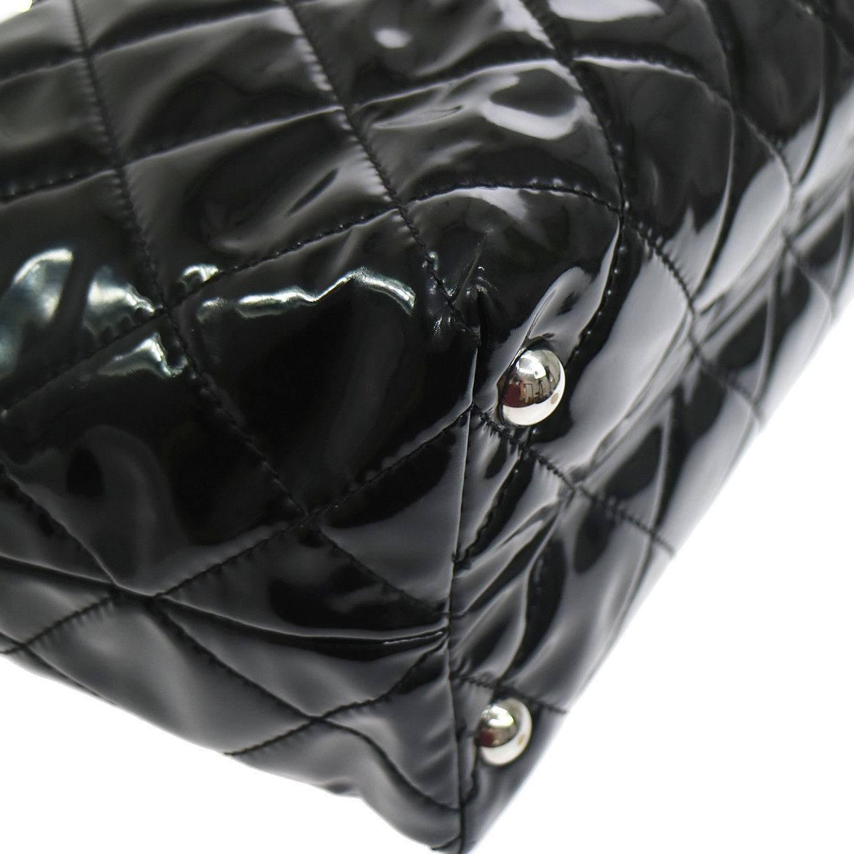 Women's Chanel Black Patent Silver Large Carryall Travel Shopper Bag