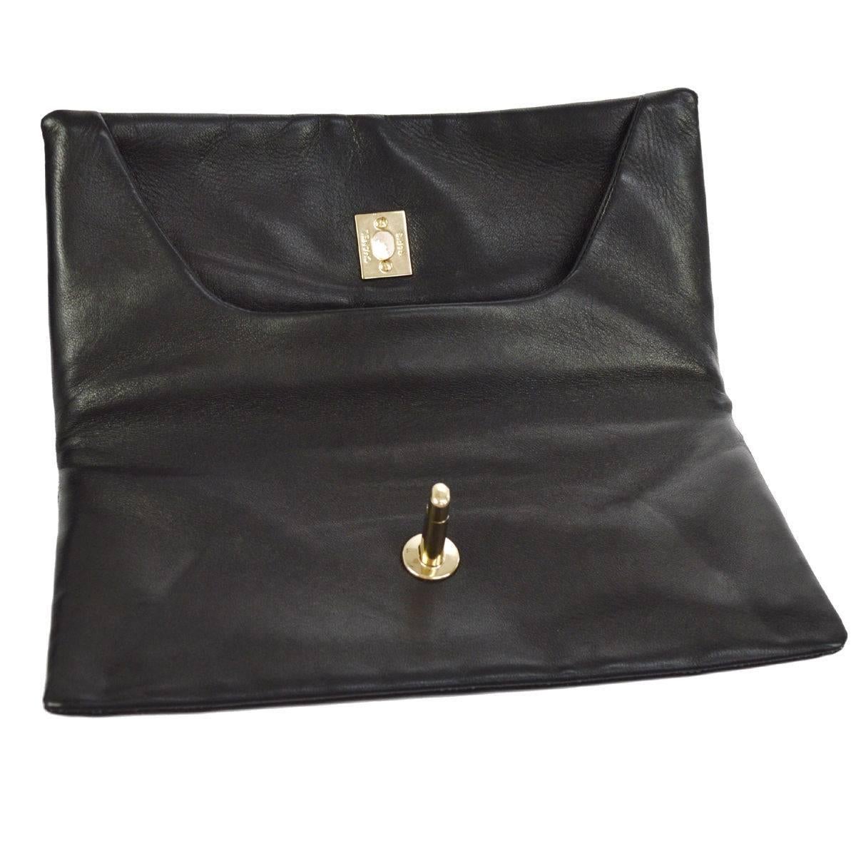 Chanel Black Patent Crystal Stone Evening Flap Clutch Bag W/Box 2