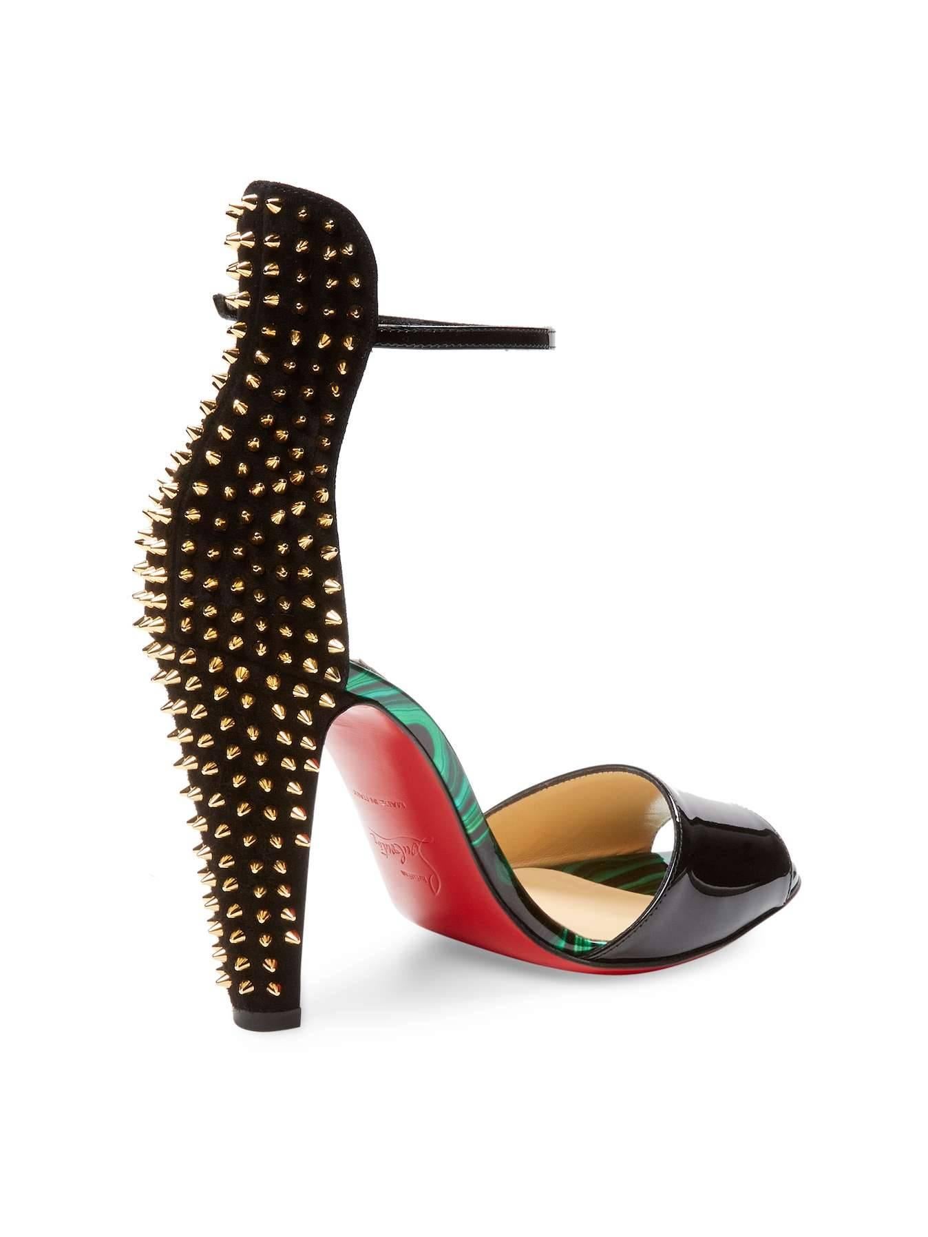 Women's Christian Louboutin New Black Patent Gold Stud Heels W/Box