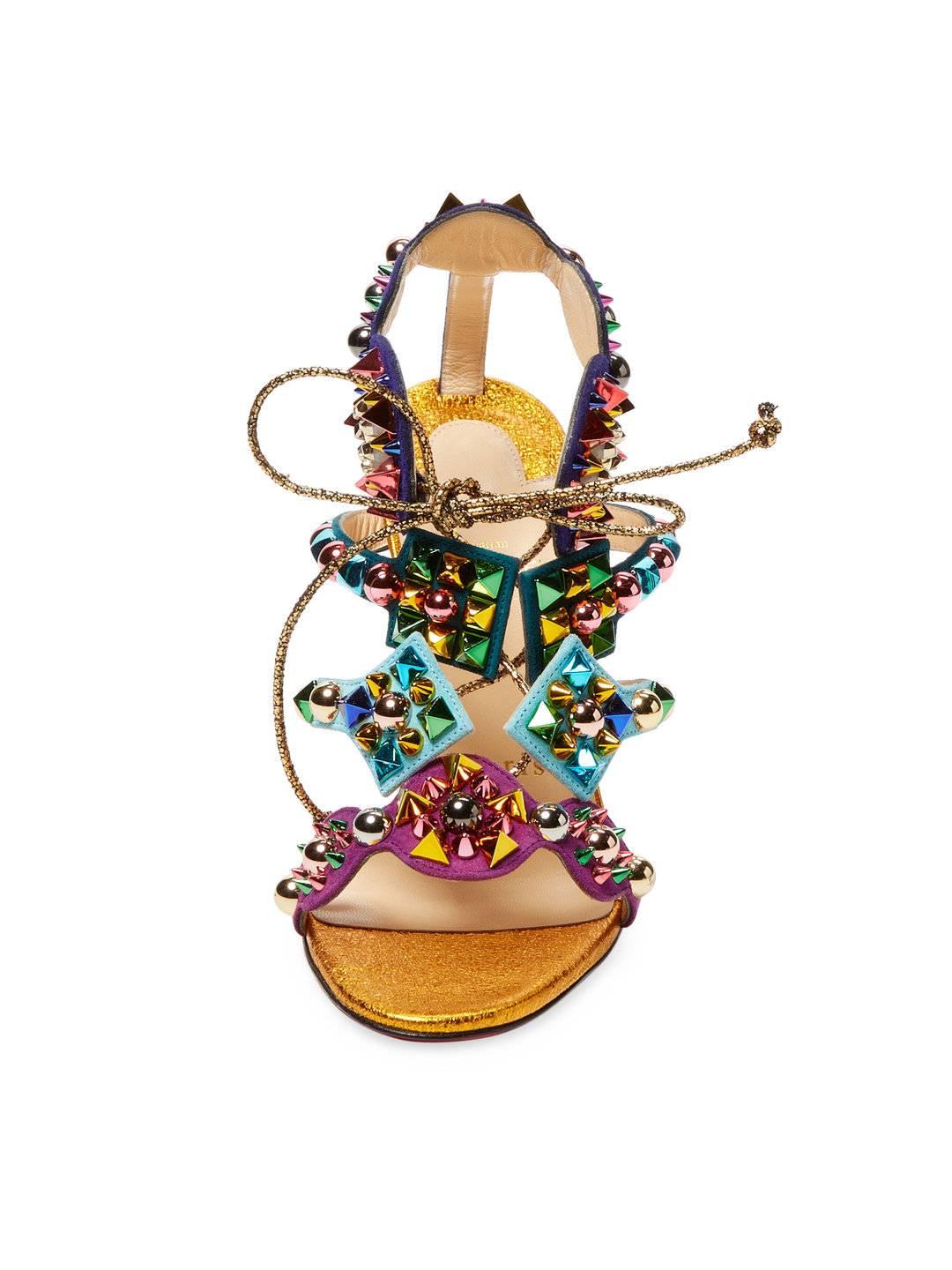 Christian Louboutin Neue Multi Farbe Gold Tribal High Heels Sandalen in Box 1