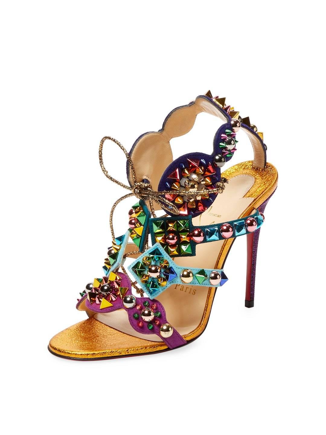 Christian Louboutin Neue Multi Farbe Gold Tribal High Heels Sandalen in Box Damen