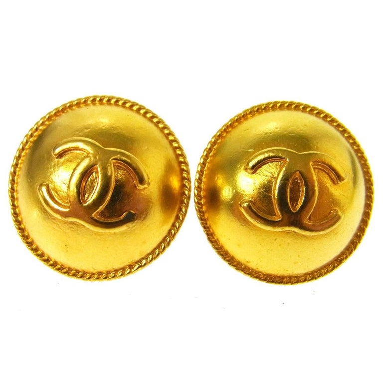 Chanel Gold Stud Evening Earrings For Sale at 1stDibs