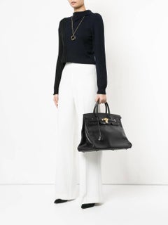 Hermes Birkin 35 Black Leather Gold Carryall Satchel Travel Travel Tote Bag