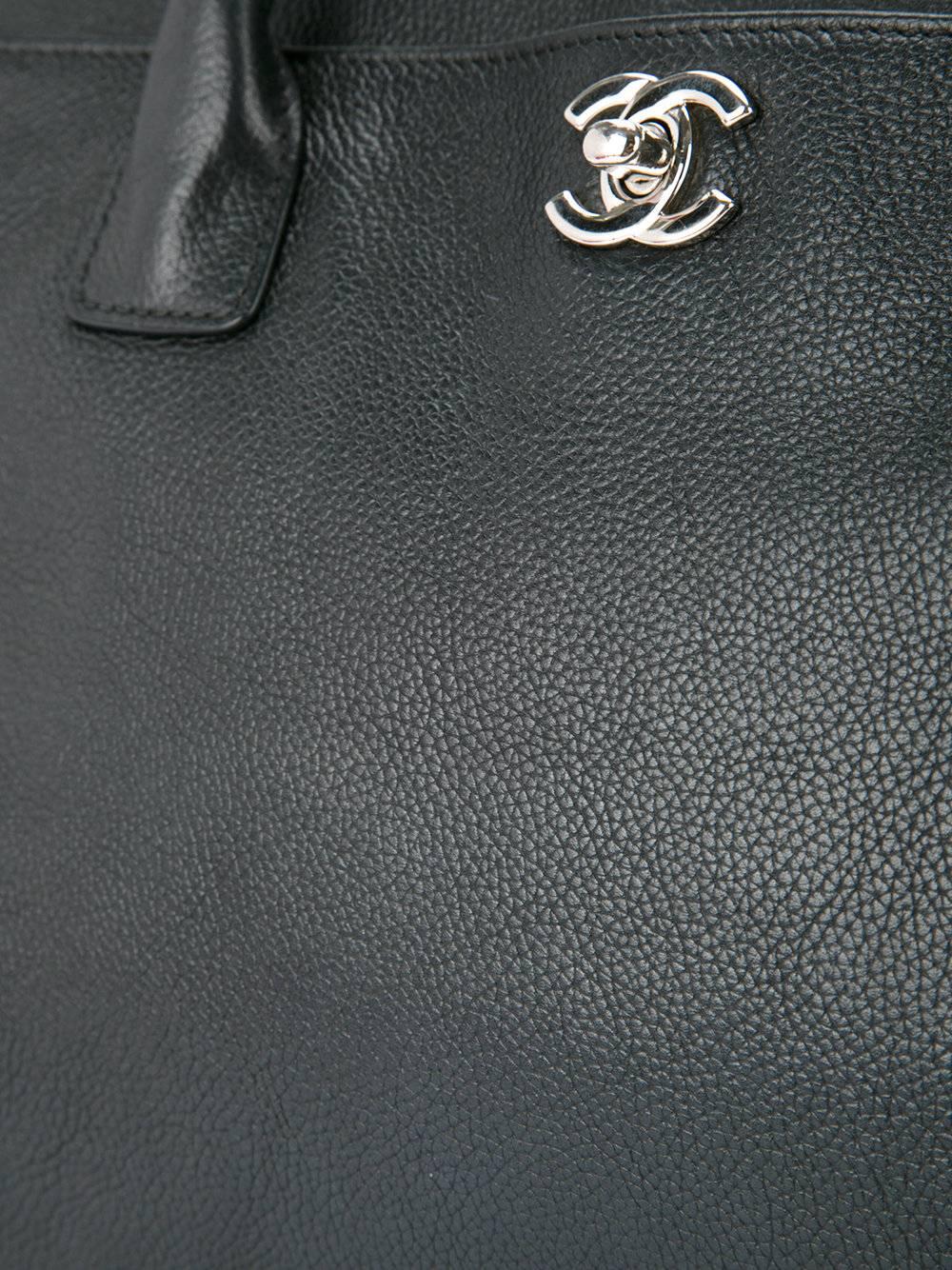 Chanel Black Leather Top Handle Carryall Travel Tote Bag In Excellent Condition In Chicago, IL
