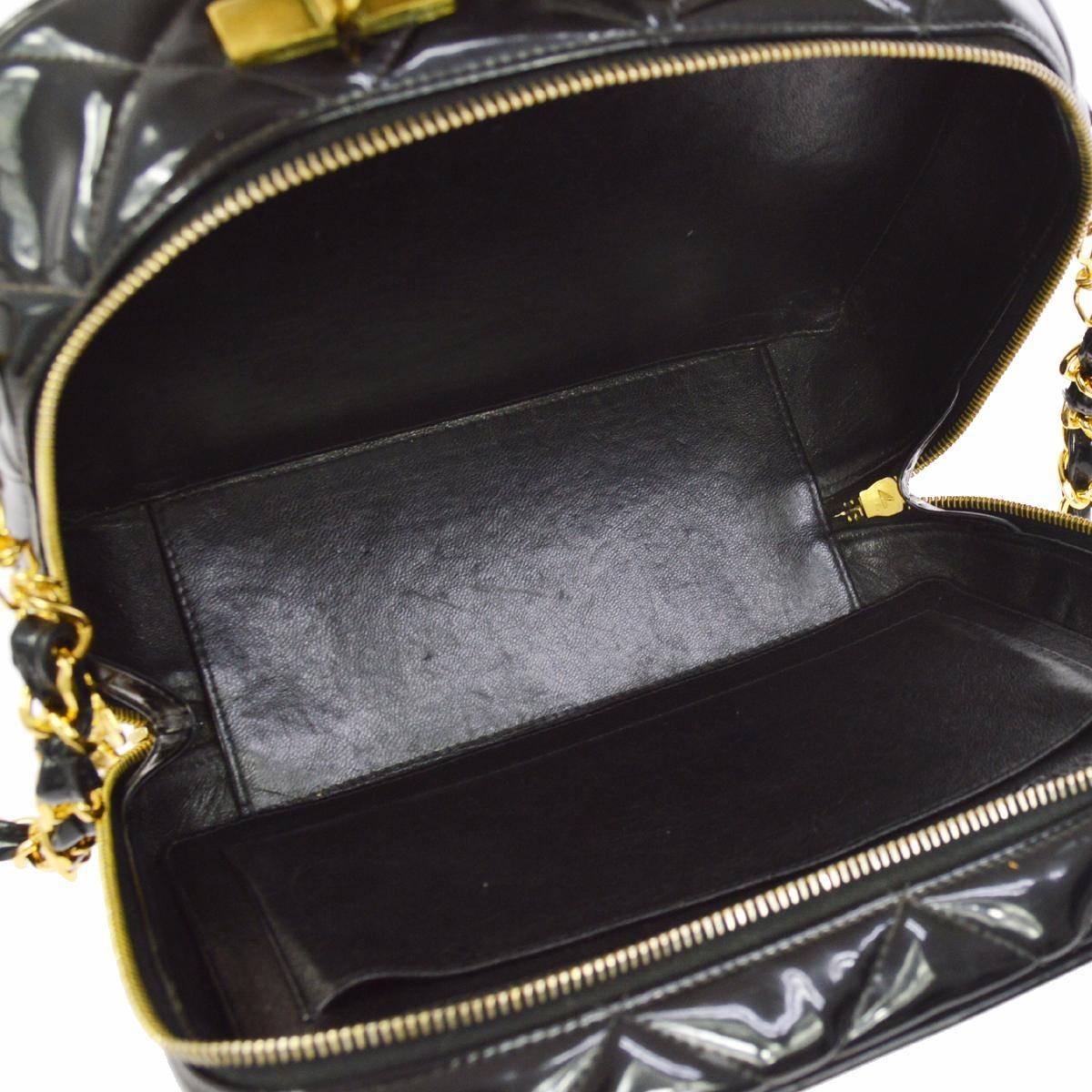 Women's Chanel Black Patent Top Handle Lunch Box Carryall Shoulder Bag