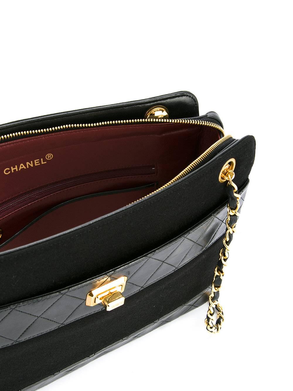 Chanel Black Leather Fabric Turnlock Square Shoulder Bag  2