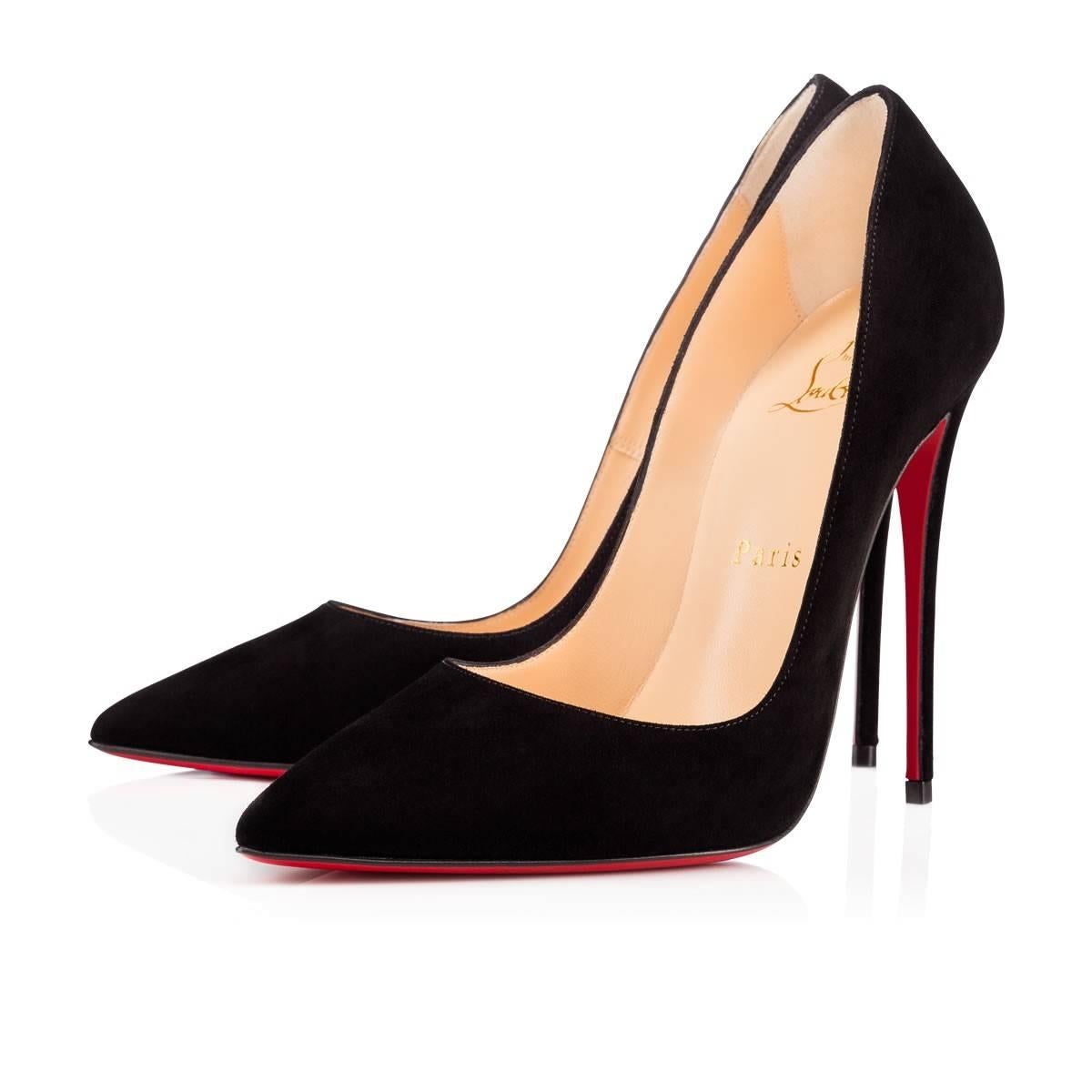 Christian Louboutin New Black Suede SO Kate Heels Pumps in Box In New Condition In Chicago, IL