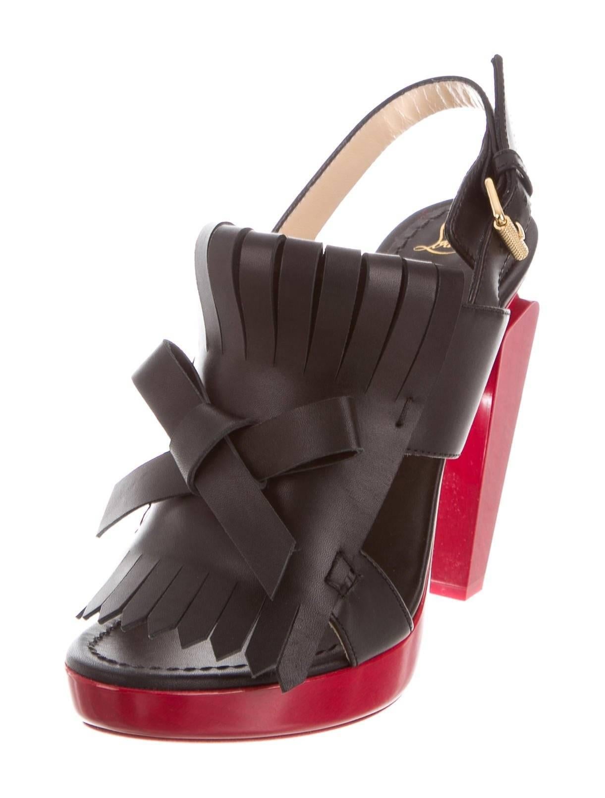 Christian Louboutin New Black Leather Red Heel Evening Sandals Heels in Box 

Size IT 36.5
Leather
Resin heel 
Ankle strap closure
Made in Italy
Heel height 5"
Includes original Christian Louboutin dust bag and box 