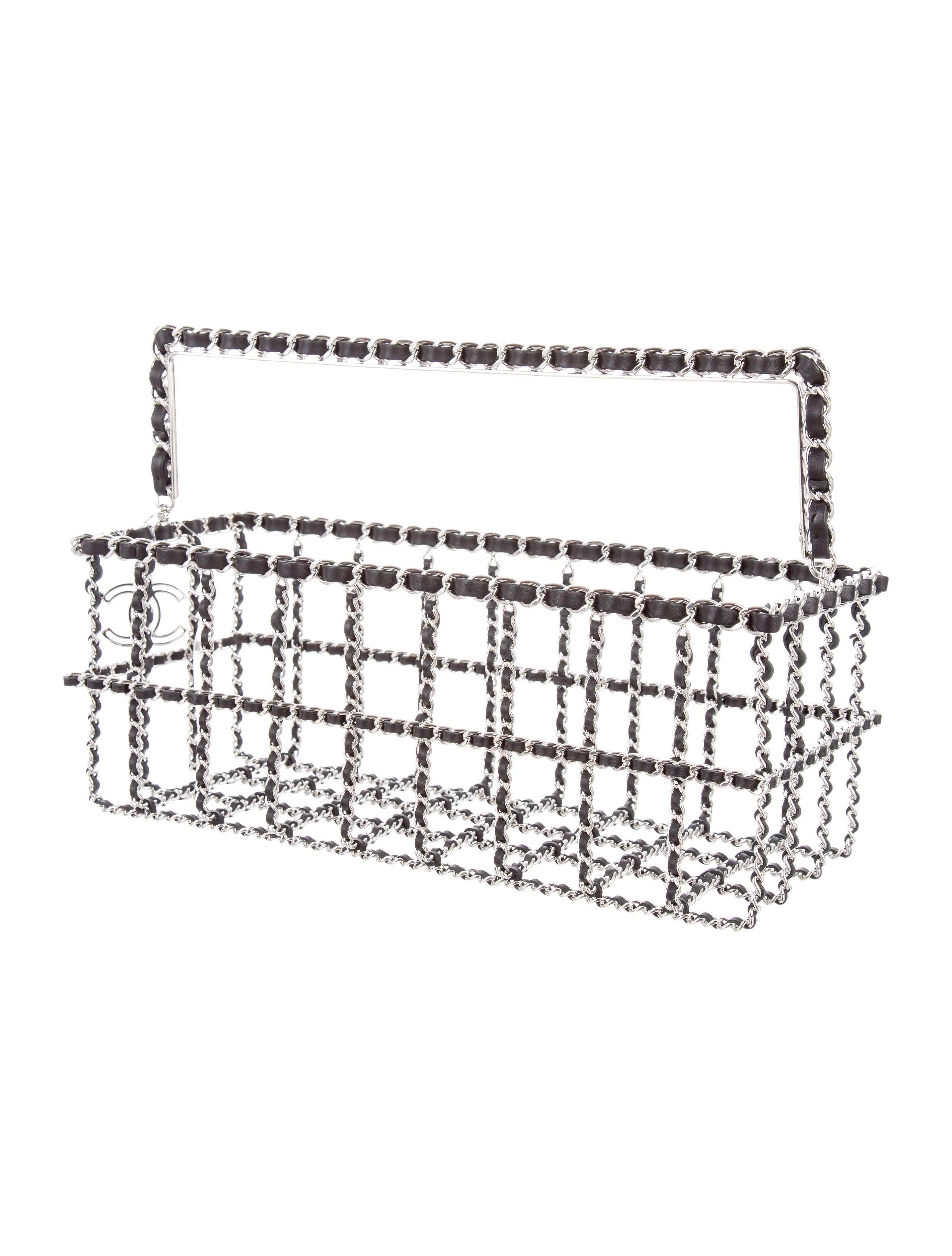 Women's Chanel Silver Leather Chain Charm Box Top Handle Bag