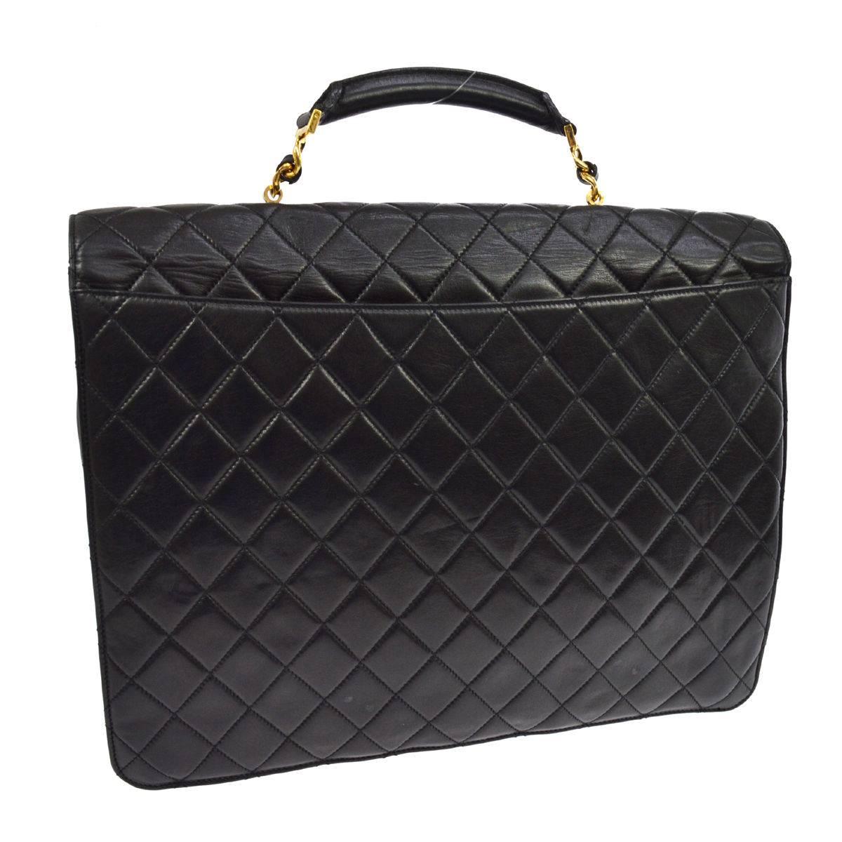 Women's Chanel Black Lamb Travel Top Handle Satchel Briefcase Bag