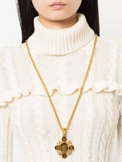 Chanel Gold Cognac Tiger Eye Charm Evening Necklace with Box