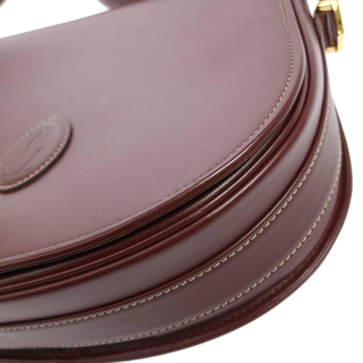 Brown Cartier Bordeaux Leather Gold Saddle Flap Shoulder Crossbody Bag W/Accessories