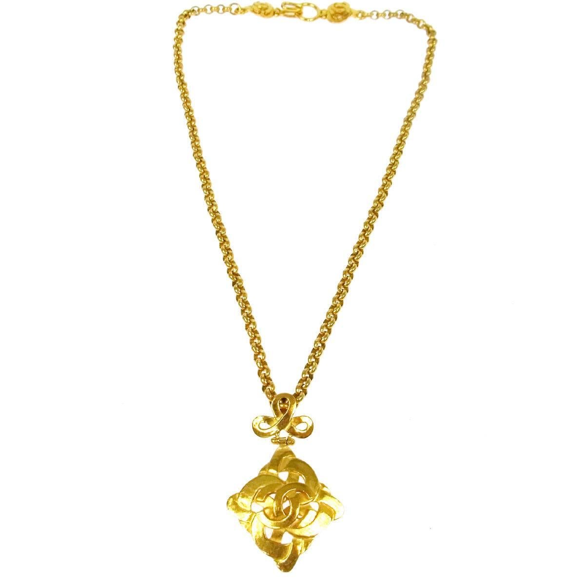Chanel Gold Link Triple Charm Cross Evening Drape Necklace 