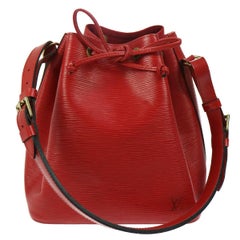 Louis Vuitton Red Leather Drawstring Bucket Hobo Tote Shoulder Bag