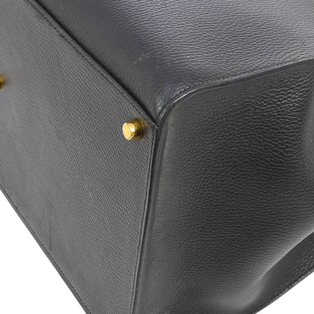 Hermes Black Cognac Leather Gold Men's Large Carryall Weekender Travel Tote Bag 1
