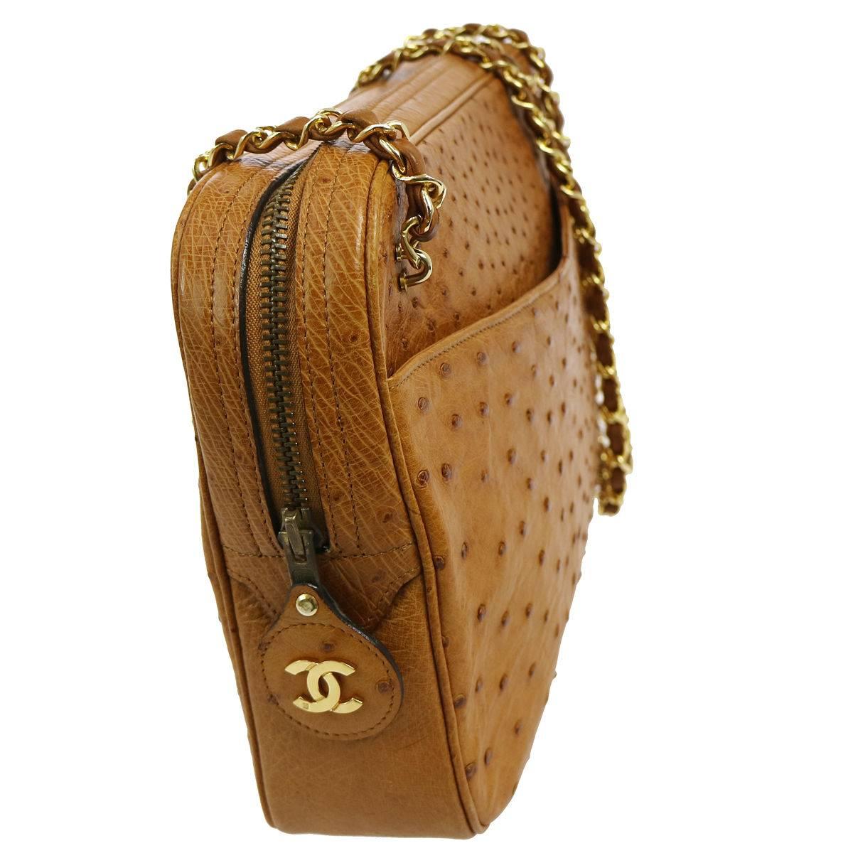 Brown Chanel Cognac Ostrich Evening Charm Camera Shoulder Bag