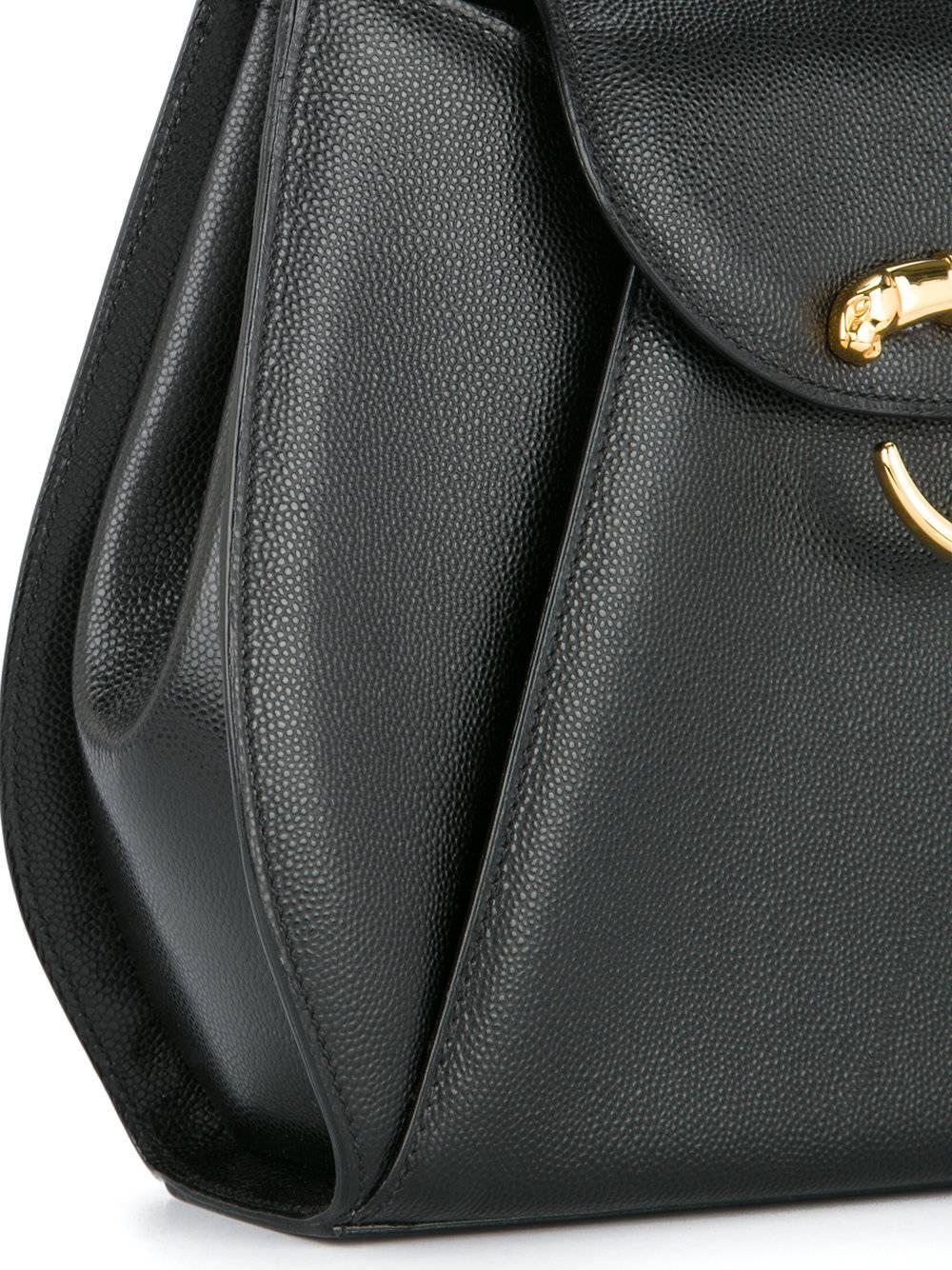 Cartier Black Leather Gold Emblem Top Handle Satchel Evening Bag in Box In Excellent Condition In Chicago, IL