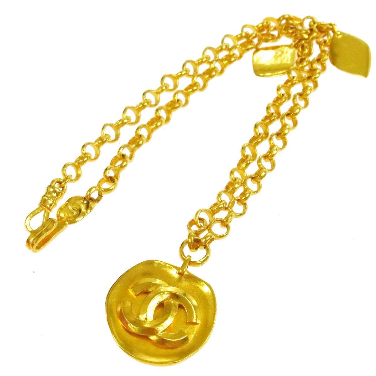Chanel Gold Charm Chain Link Drape Drop Evening Necklace