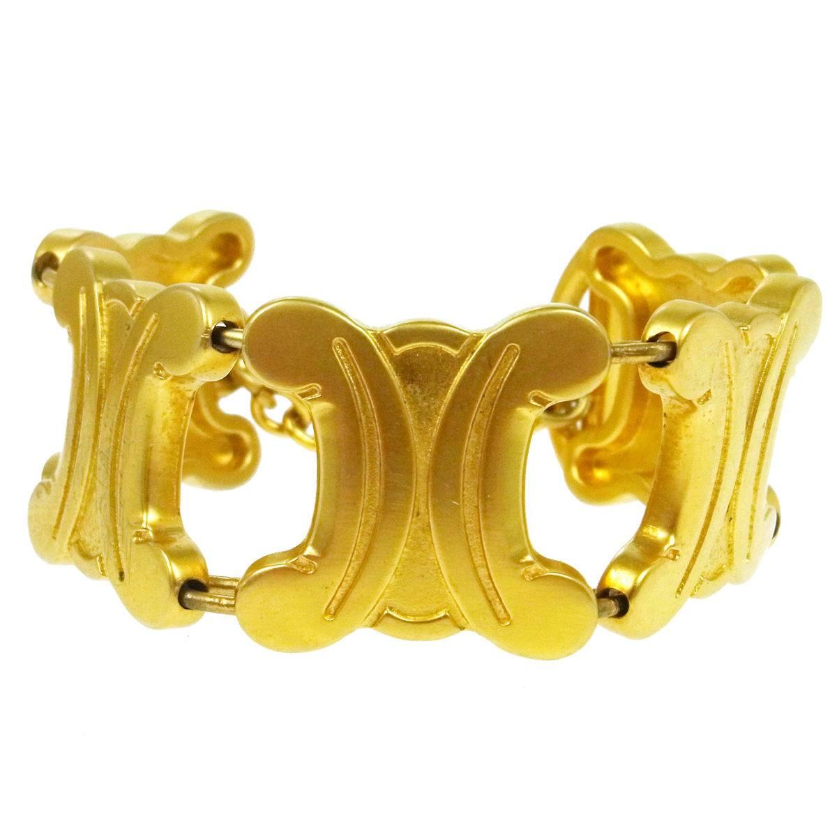 Celine Gold Charm Wraparound Chunky Evening Cuff Bracelet 