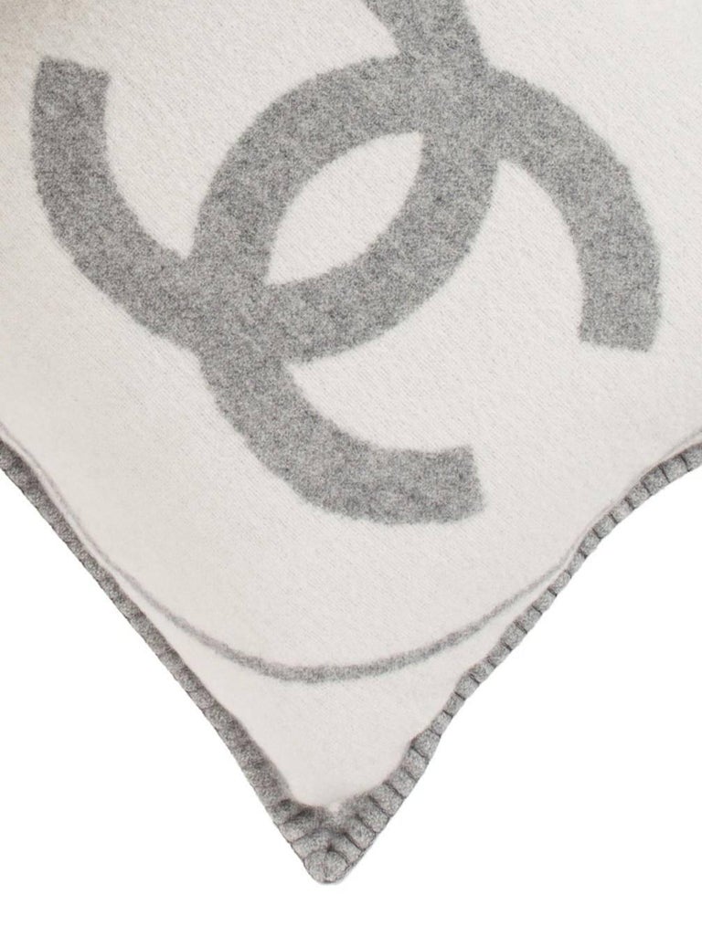 Chanel Gray and White Cashmere and Wool CC Couch Chair Decorative Throw  Pillow