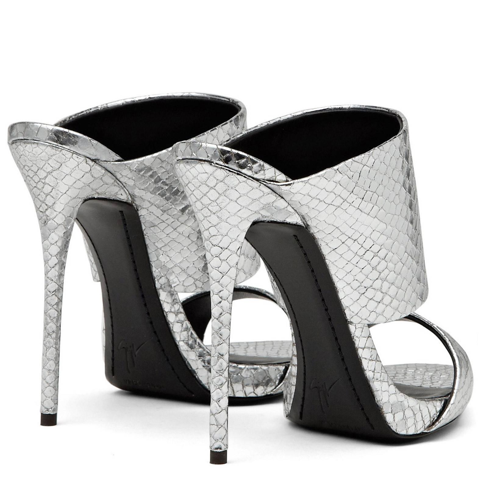 Women's  Giuseppe Zanotti New Sold Out Silver Slide In Evening High Heels Sandals in Box