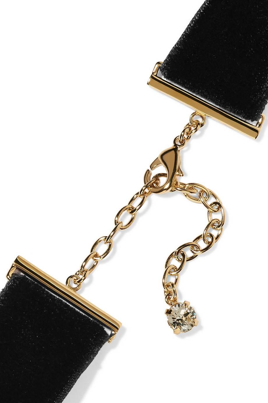 Yves Saint Laurent New Velvet Gold Silver Crystal Charm Evening Choker Necklace In New Condition In Chicago, IL