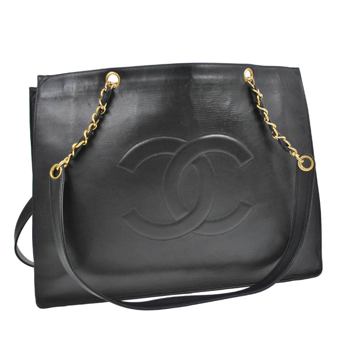 Chanel Black Lambskin Shopper Carryall Shoulder Tote Bag