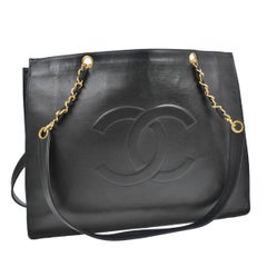 Vintage Chanel Black Lambskin Shopper Carryall Shoulder Tote Bag