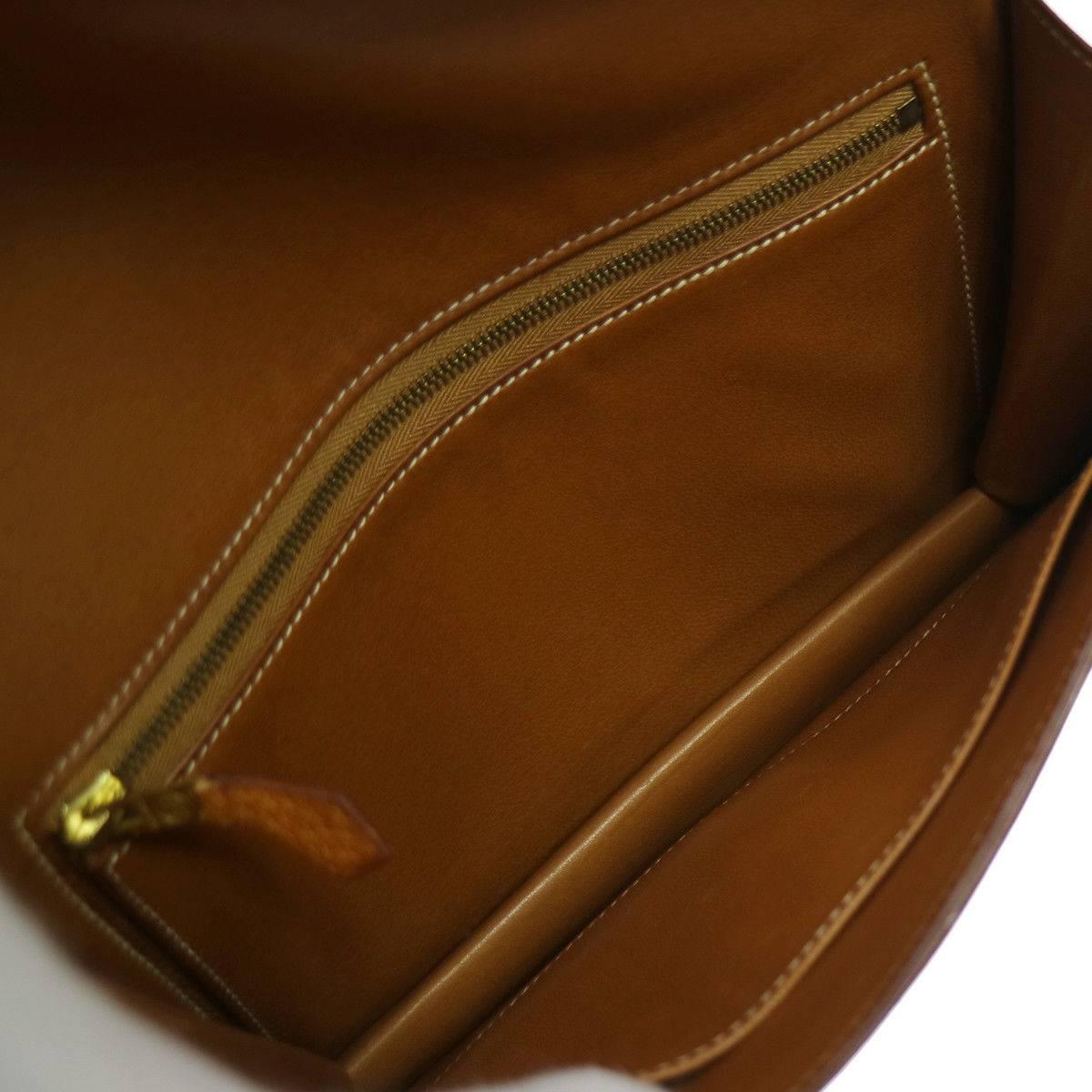 Women's Hermes Cognac Colorblock Leather Envelope Evening Clutch Bag